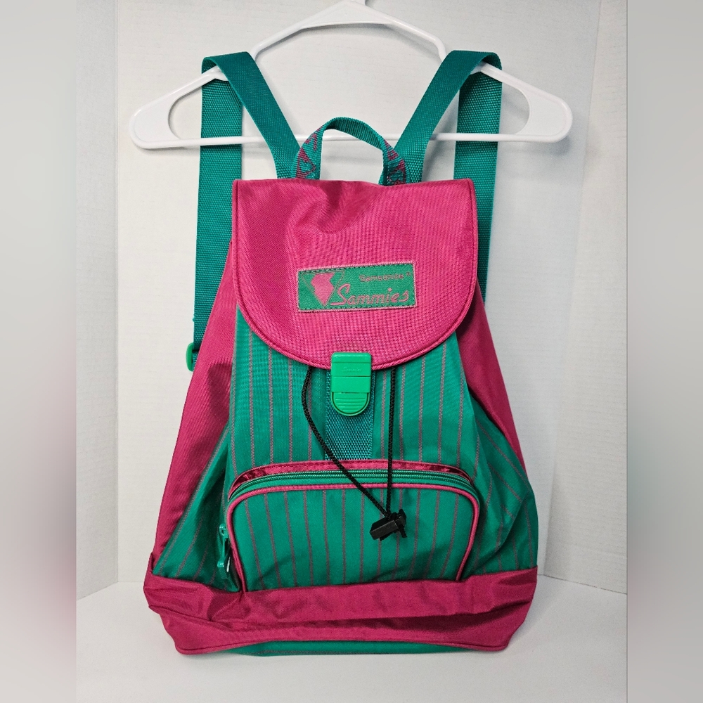 Vintage 90s Samsonite Sammies Spell Out Striped Top Loader Backpack Book Bag